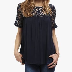 Crochet Short Sleeve Lace Blouse